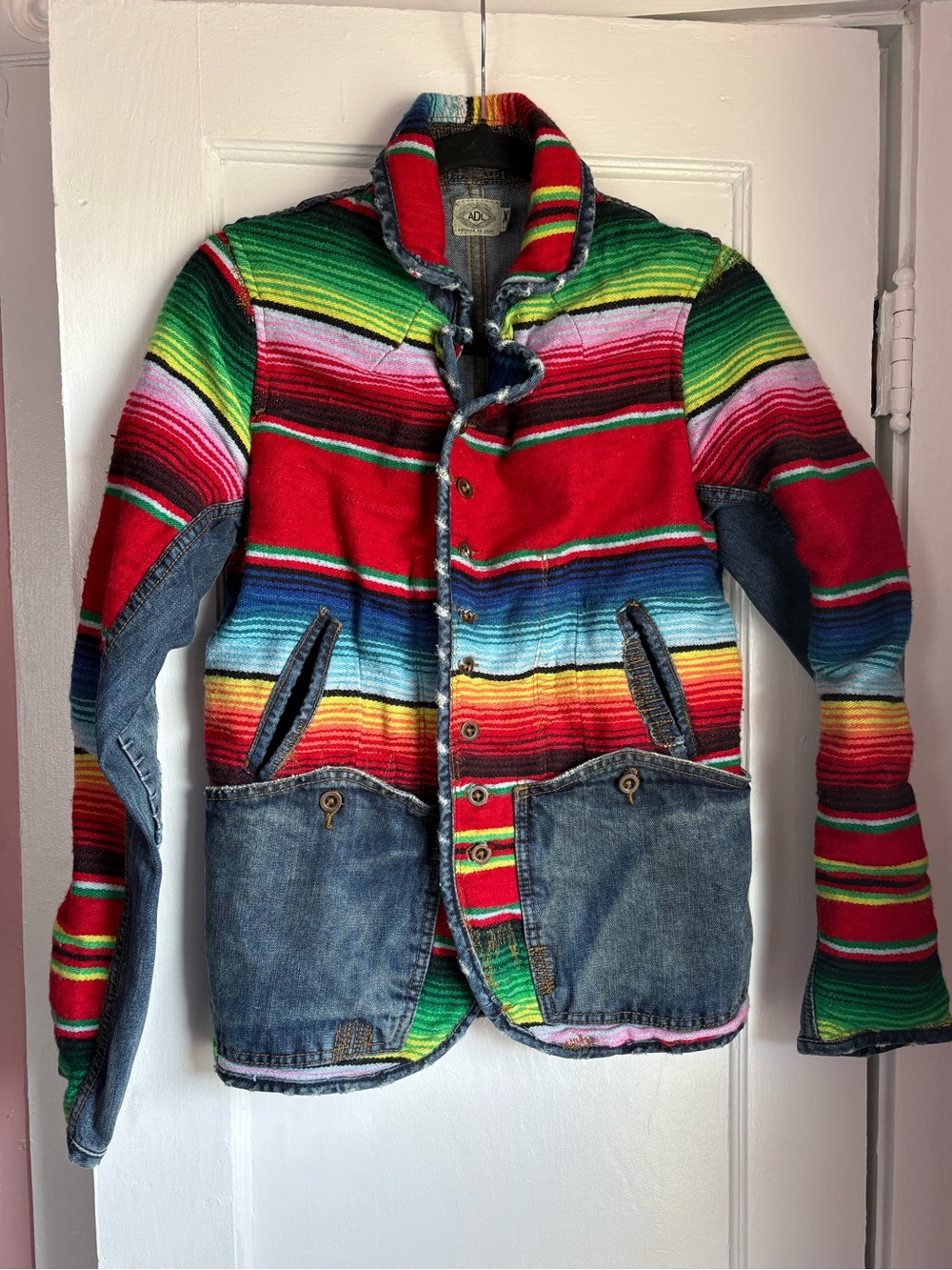 Free People ADL Serape Blanket Denim Mixed Media Patchwork Jacket Boho XS